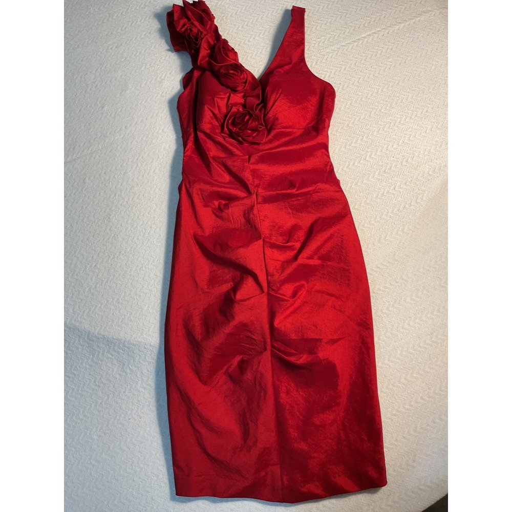 Xscape Red One-Shoulder Floral Appliqué Sheath Dress